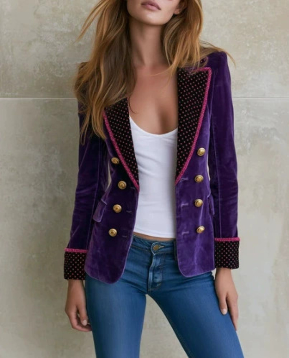 ZARA Polka Dot Contrast Retro Short Velvet Jacket